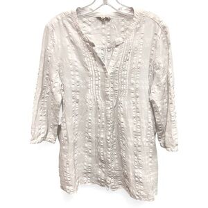 PLEIONE BOHO SEERSUCKER WHITE BUTTON DOWN BLOUSE SIZE LARGE